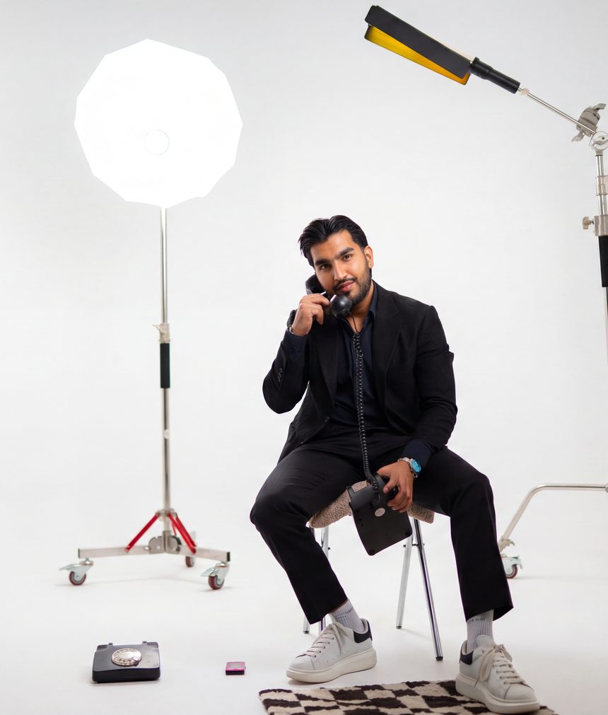 Sultan Bhatti, marketing leader and brand builder, in a bright photography studio